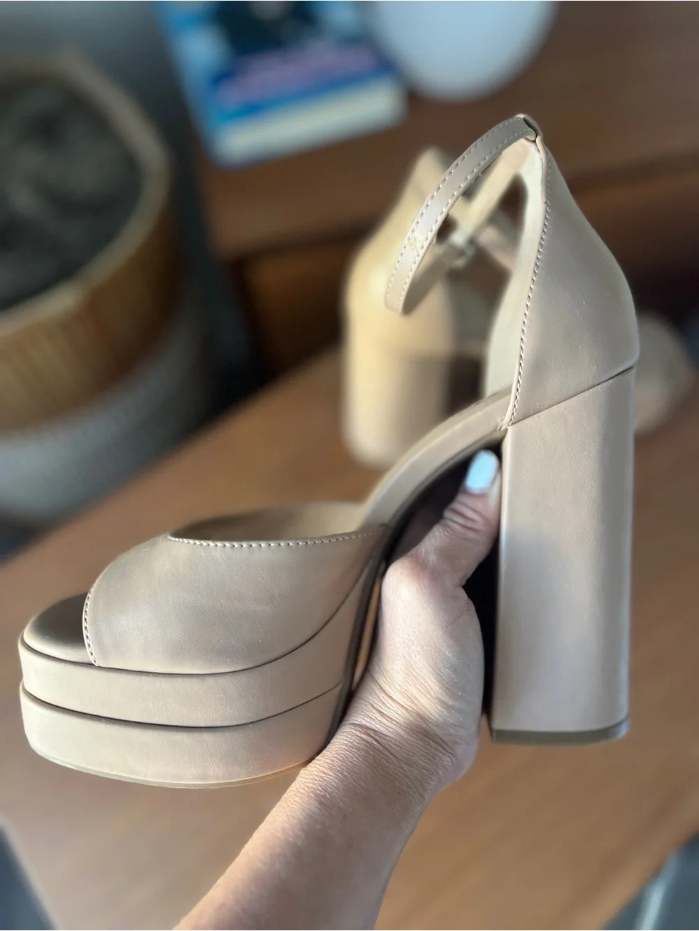 INC International Concepts Beige Platform Block Heel Sandals size 6